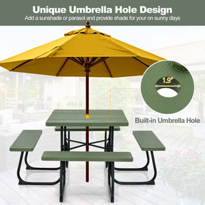 8 Person Square Picnic Table and Bench Set, Outdoor HDPE Patio Dining Set with Umbrella Hole & Metal Frame, 2000lbs Capacity for Backyard