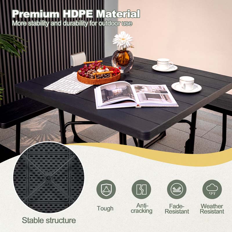 8 Person Square Picnic Table and Bench Set, Outdoor HDPE Patio Dining Set with Umbrella Hole & Metal Frame, 2000lbs Capacity for Backyard
