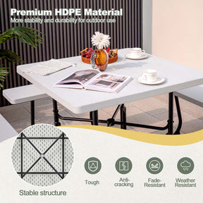 8 Person Square Picnic Table and Bench Set, Outdoor HDPE Patio Dining Set with Umbrella Hole & Metal Frame, 2000lbs Capacity for Backyard