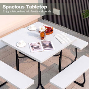 8 Person Square Picnic Table and Bench Set, Outdoor HDPE Patio Dining Set with Umbrella Hole & Metal Frame, 2000lbs Capacity for Backyard