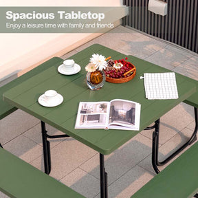 8 Person Square Picnic Table and Bench Set, Outdoor HDPE Patio Dining Set with Umbrella Hole & Metal Frame, 2000lbs Capacity for Backyard