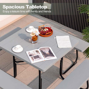 8 Person Square Picnic Table and Bench Set, Outdoor HDPE Patio Dining Set with Umbrella Hole & Metal Frame, 2000lbs Capacity for Backyard