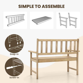 47"W Outdoor Teak Wood 2-Person Patio Garden Bench with Slatted Seat, Backrest and Armrests