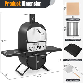 2-Layer Wood Fired Pizza Oven, Outdoor Pizza Maker Stove with Storage Cabinet, Protective Cover, Pizza Stone & Side Tables for Backyard Party Camping