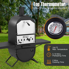 2-Layer Wood Fired Pizza Oven, Outdoor Pizza Maker Stove with Storage Cabinet, Protective Cover, Pizza Stone & Side Tables for Backyard Party Camping