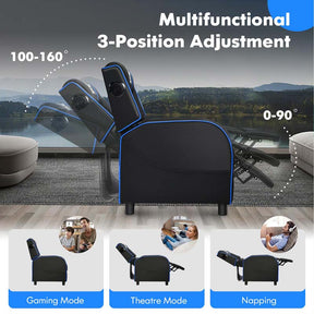 Massage Gaming Recliner with Bluetooth Speaker, Adjustable Footrest & Lumbar Support, Racing Style Gaming Sofa Chair Home Theatre Seating