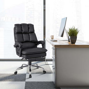 Adjustable Reclining Executive Office Chair with Retractable Footrest,  330 lbs PU Leather Swivel Computer Desk Chair for Office Home