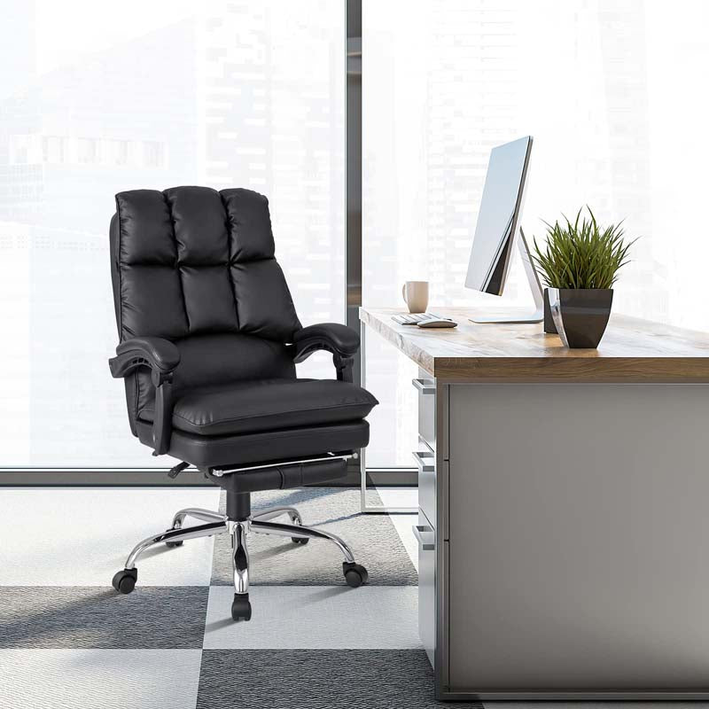 Adjustable Reclining Executive Office Chair with Retractable Footrest,  330 lbs PU Leather Swivel Computer Desk Chair for Office Home