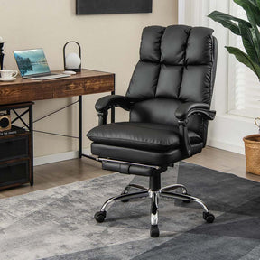 Adjustable Reclining Executive Office Chair with Retractable Footrest,  330 lbs PU Leather Swivel Computer Desk Chair for Office Home