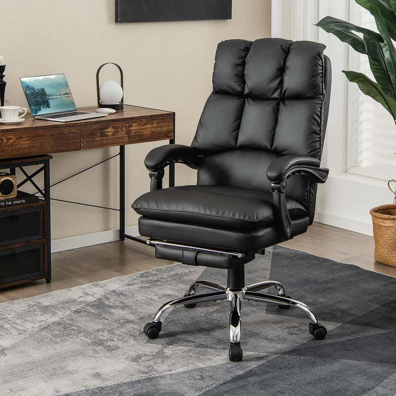 Adjustable Reclining Executive Office Chair with Retractable Footrest,  330 lbs PU Leather Swivel Computer Desk Chair for Office Home