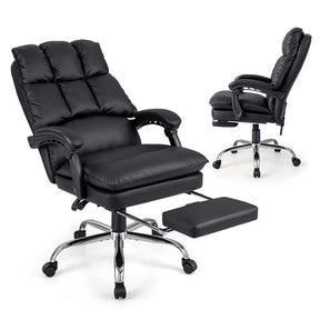 Adjustable Reclining Executive Office Chair with Retractable Footrest,  330 lbs PU Leather Swivel Computer Desk Chair for Office Home