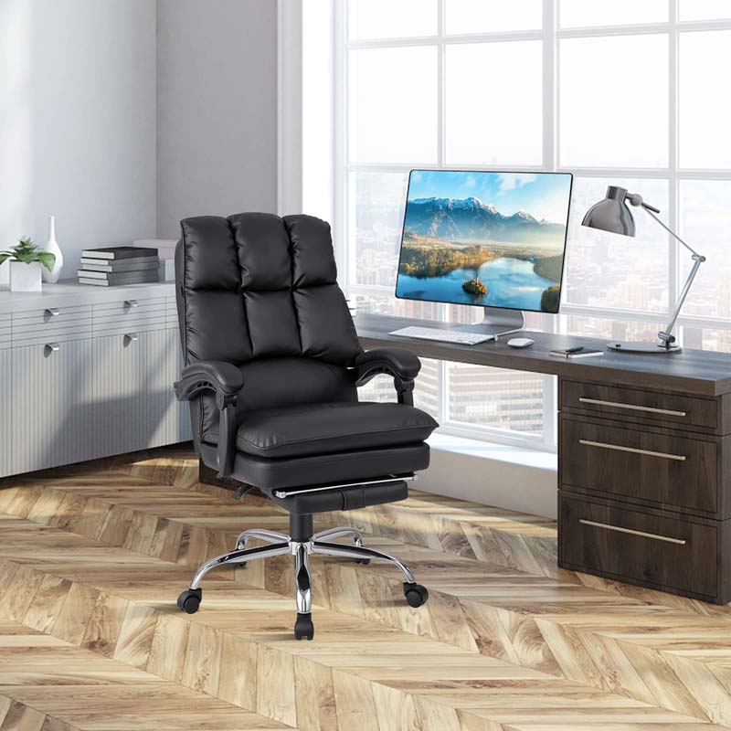 Adjustable Reclining Executive Office Chair with Retractable Footrest,  330 lbs PU Leather Swivel Computer Desk Chair for Office Home