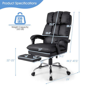 Adjustable Reclining Executive Office Chair with Retractable Footrest,  330 lbs PU Leather Swivel Computer Desk Chair for Office Home