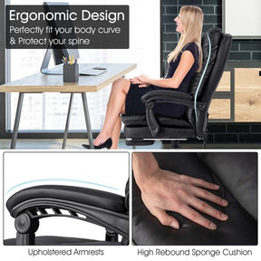 Adjustable Reclining Executive Office Chair with Retractable Footrest,  330 lbs PU Leather Swivel Computer Desk Chair for Office Home