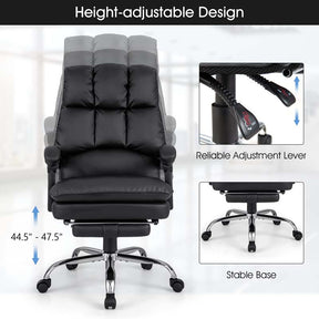 Adjustable Reclining Executive Office Chair with Retractable Footrest,  330 lbs PU Leather Swivel Computer Desk Chair for Office Home
