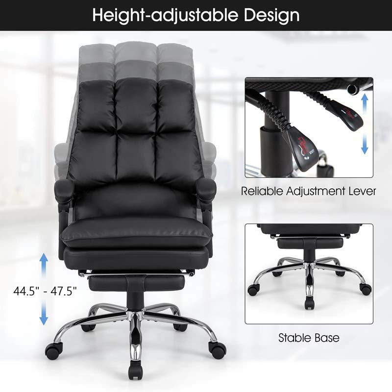 Adjustable Reclining Executive Office Chair with Retractable Footrest,  330 lbs PU Leather Swivel Computer Desk Chair for Office Home