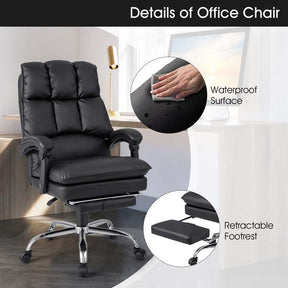 Adjustable Reclining Executive Office Chair with Retractable Footrest,  330 lbs PU Leather Swivel Computer Desk Chair for Office Home