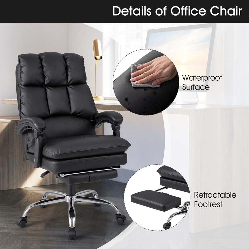 Adjustable Reclining Executive Office Chair with Retractable Footrest,  330 lbs PU Leather Swivel Computer Desk Chair for Office Home