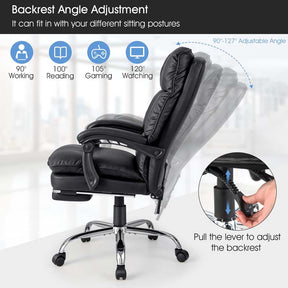 Adjustable Reclining Executive Office Chair with Retractable Footrest,  330 lbs PU Leather Swivel Computer Desk Chair for Office Home