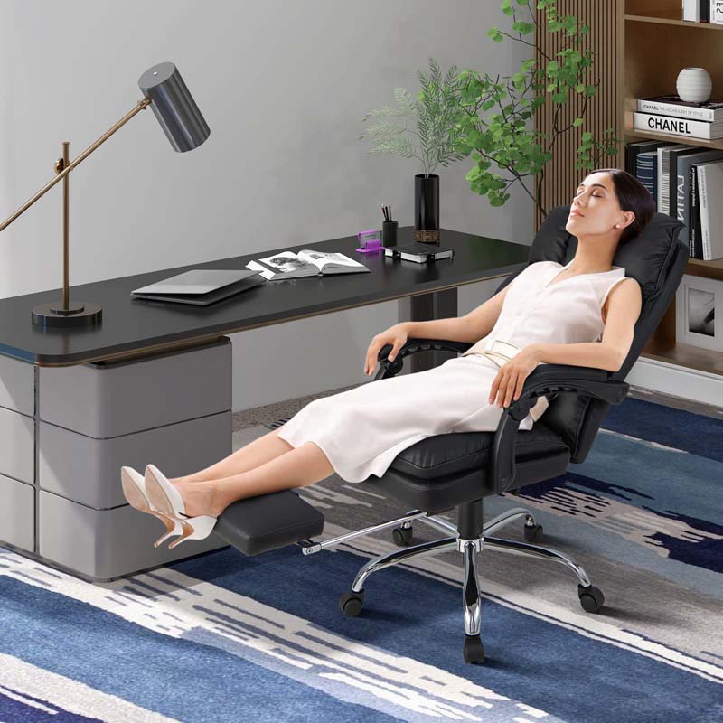 Adjustable Reclining Executive Office Chair with Retractable Footrest,  330 lbs PU Leather Swivel Computer Desk Chair for Office Home
