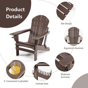 All-Weather HDPE Folding Adirondack Chair with Retractable Ottoman & Cup Holder, Outdoor Patio Fire Pit Lounge Chair for Backyard, Poolside