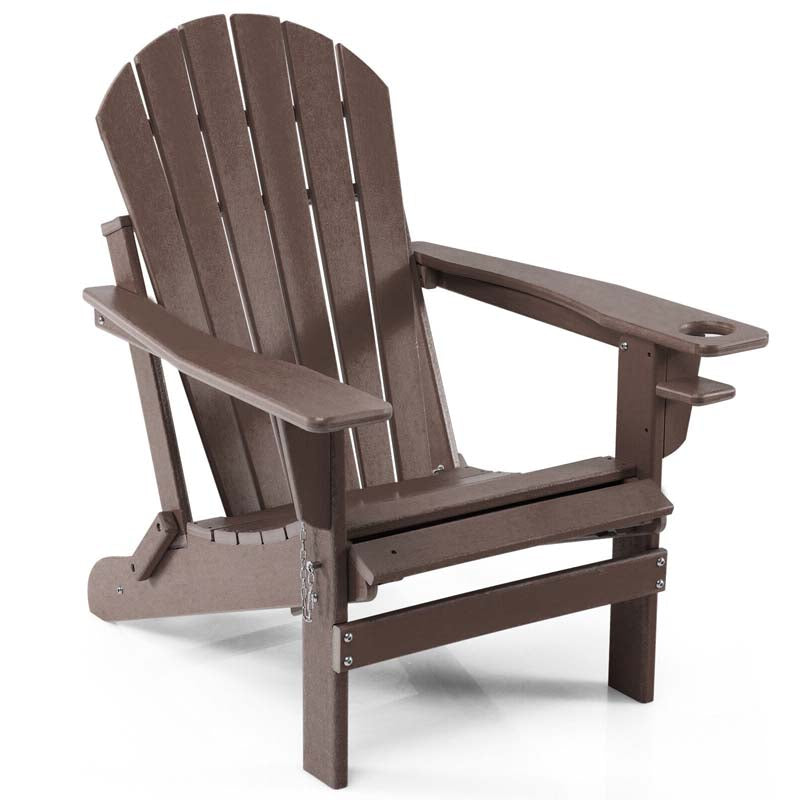 All-Weather HDPE Folding Adirondack Chair with Retractable Ottoman & Cup Holder, Outdoor Patio Fire Pit Lounge Chair for Backyard, Poolside