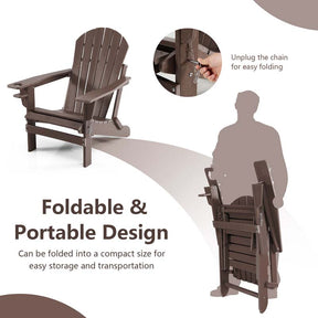 All-Weather HDPE Folding Adirondack Chair with Retractable Ottoman & Cup Holder, Outdoor Patio Fire Pit Lounge Chair for Backyard, Poolside