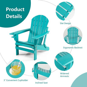 All-Weather HDPE Folding Adirondack Chair with Retractable Ottoman & Cup Holder, Outdoor Patio Fire Pit Lounge Chair for Backyard, Poolside