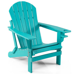 All-Weather HDPE Folding Adirondack Chair with Retractable Ottoman & Cup Holder, Outdoor Patio Fire Pit Lounge Chair for Backyard, Poolside