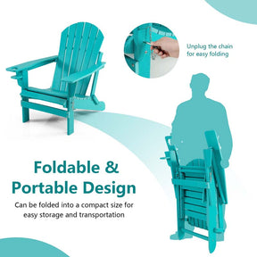 All-Weather HDPE Folding Adirondack Chair with Retractable Ottoman & Cup Holder, Outdoor Patio Fire Pit Lounge Chair for Backyard, Poolside