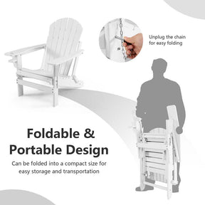 All-Weather HDPE Folding Adirondack Chair with Retractable Ottoman & Cup Holder, Outdoor Patio Fire Pit Lounge Chair for Backyard, Poolside