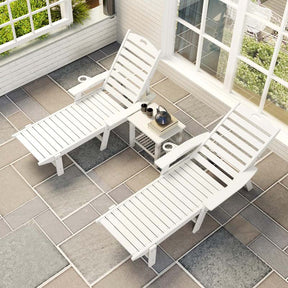 Outdoor Chaise Lounge Chair with 4-Position Backrest & Cup Holder, Weatherproof HDPE Reclining Patio Chair for Poolside, Backyard, Garden