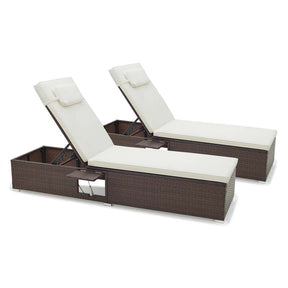 Patio Rattan Chaise Lounge, Outdoor Wicker Reclining Chair w/ 6-Level Adjustable Backrest, Cushion & Headrest for Backyard Poolside
