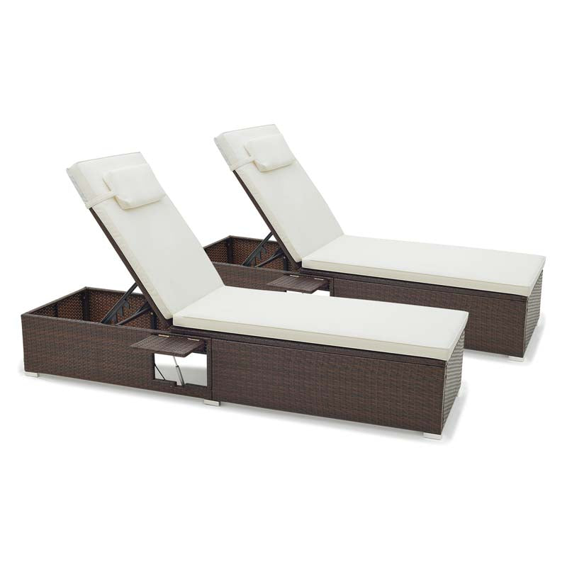 Patio Rattan Chaise Lounge, Outdoor Wicker Reclining Chair w/ 6-Level Adjustable Backrest, Cushion & Headrest for Backyard Poolside