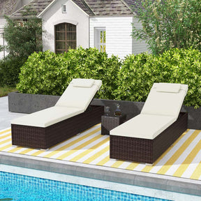 Patio Rattan Chaise Lounge, Outdoor Wicker Reclining Chair w/ 6-Level Adjustable Backrest, Cushion & Headrest for Backyard Poolside