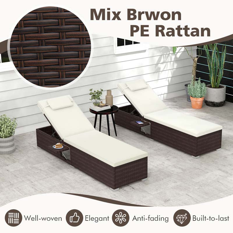 Patio Rattan Chaise Lounge, Outdoor Wicker Reclining Chair w/ 6-Level Adjustable Backrest, Cushion & Headrest for Backyard Poolside