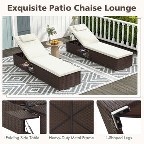 Patio Rattan Chaise Lounge, Outdoor Wicker Reclining Chair w/ 6-Level Adjustable Backrest, Cushion & Headrest for Backyard Poolside