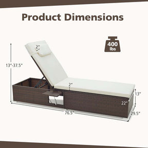 Patio Rattan Chaise Lounge, Outdoor Wicker Reclining Chair w/ 6-Level Adjustable Backrest, Cushion & Headrest for Backyard Poolside