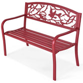 50" Heavy-Duty Metal Garden Bench with Cast Iron Bird & Twig Backrest, Ergonomic Armrests, 600lb Capacity Outdoor Bench for Patio, Porch & Park