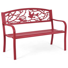 50" Heavy-Duty Metal Garden Bench with Cast Iron Bird & Twig Backrest, Ergonomic Armrests, 600lb Capacity Outdoor Bench for Patio, Porch & Park