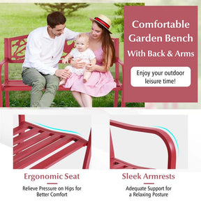 50" Heavy-Duty Metal Garden Bench with Cast Iron Bird & Twig Backrest, Ergonomic Armrests, 600lb Capacity Outdoor Bench for Patio, Porch & Park
