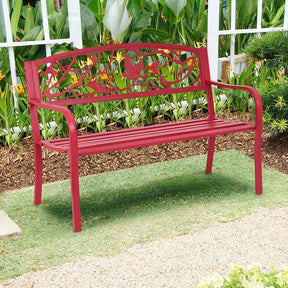 50" Heavy-Duty Metal Garden Bench with Cast Iron Bird & Twig Backrest, Ergonomic Armrests, 600lb Capacity Outdoor Bench for Patio, Porch & Park