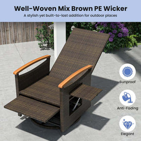 Outdoor Rattan 360° Swivel Recliner Chair, Patio Wicker Chaise Lounge Chair with Adjustable Backrest & Footrest, Flip Side Table & Cushions