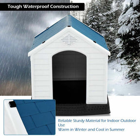 Waterproof Plastic Dog House with Elevated Floor & Air Vents for Small & Medium Dogs, Indoor Outdoor Dog Kennel Cat House Feeding Station