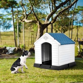 Waterproof Plastic Dog House with Elevated Floor & Air Vents for Small & Medium Dogs, Indoor Outdoor Dog Kennel Cat House Feeding Station