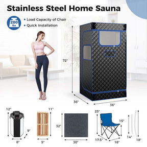 Portable Steam Sauna Personal Home Sauna Tent w/3L Steam Generator, Foldable Chair, Full-Size Indoor Steam Room for Home Spa