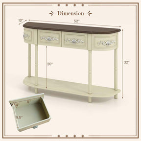 52" Retro Half-Moon Console Table with Storage Drawers & Open Shelf, Vintage Solid Wood Long Narrow Sofa Table for Entryway, Living Room, Hallway
