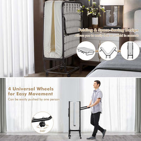75" x 31" Rollaway Folding Bed with 4" Memory Foam Mattress, Portable Fold Up Guest Bed with Metal Frame and Wheels