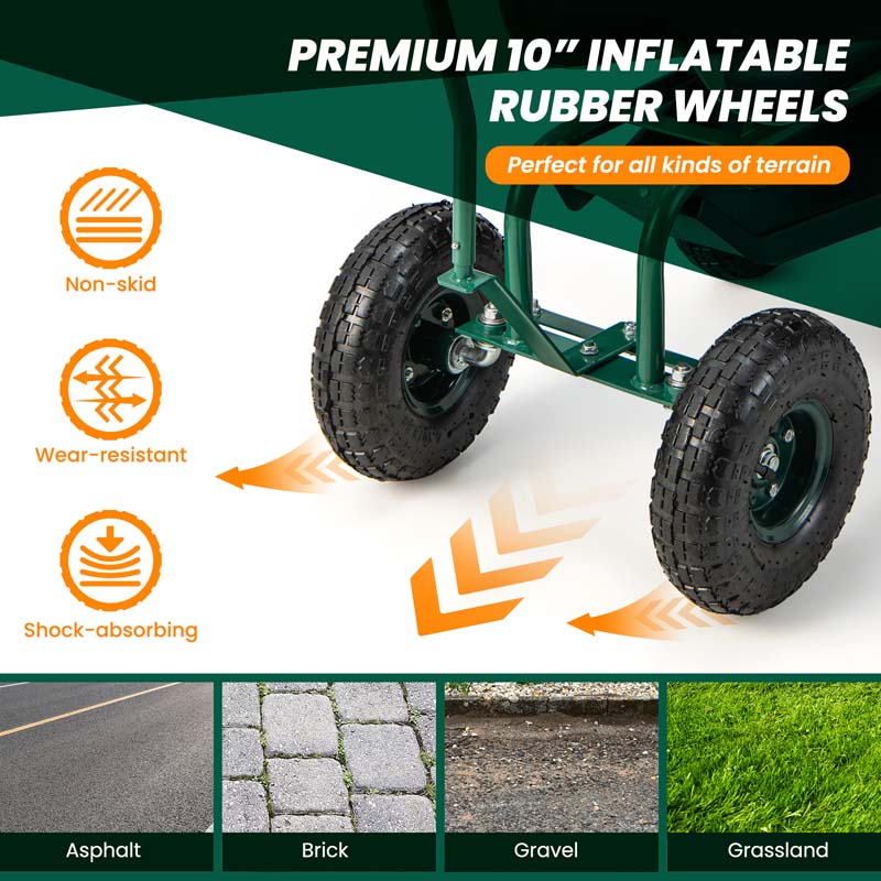 Rolling Garden Cart with 360° Swivel Cushioned Seat, Tool Storage & 2 Steering Handles, Adjustable Outdoor Gardening Scooter Workseat for Seniors