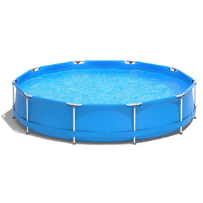 12 FT x 31.5 Inch Round Above Ground Swimming Pool with Pool Cover, CPSIA Certified Outdoor Steel Frame Pool for Backyard, Garden, Patio
